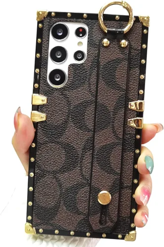 Miniatura 10 de Funda de cuero de lujo para Samsung Galaxy S22 Ultra con correa para pulsera, anticaídas, funda protectora de diseñador compatible con Samsung S22