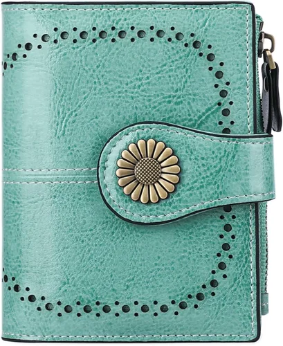 Miniatura 91 de SENDEFN - Billetera pequeña de piel auténtica para mujer, diseño plegable con ventana para tarjeta de identificación