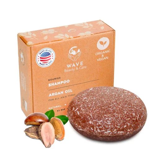 Wave - Barra de champú de aceite de argán – Barra vegana hidratante y hecha a mano para cabello brillante, champú natural, orgánico y sin OMG para