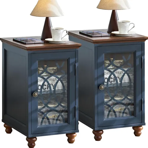 Miniatura 19 de Joaxswe Mesa auxiliar estrecha con puerta de cristal, mesita de noche de 18 x 14 pulgadas con estante ajustable, organizador de gabinete