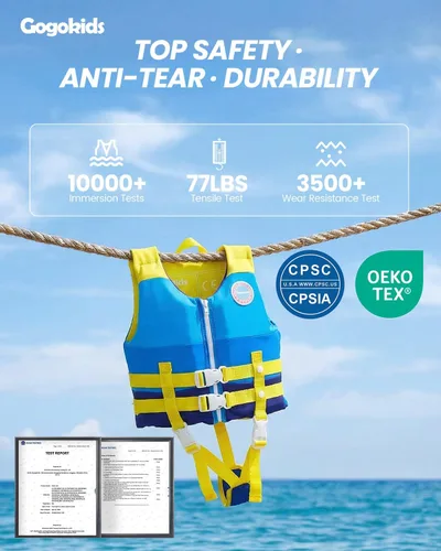 Miniatura 3 de Gogokids Chaleco de natación para niños de 2-3-4-5-6-7-8-9 años, flotadores de piscina para niños de 30-50-70 libras, flotabilidad para niños