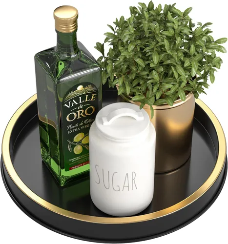 HGF Bandeja redonda para decoración de encimera de cocina, bandejas de hierro metálico ligeras de 10 pulgadas para soporte de servilletas y
