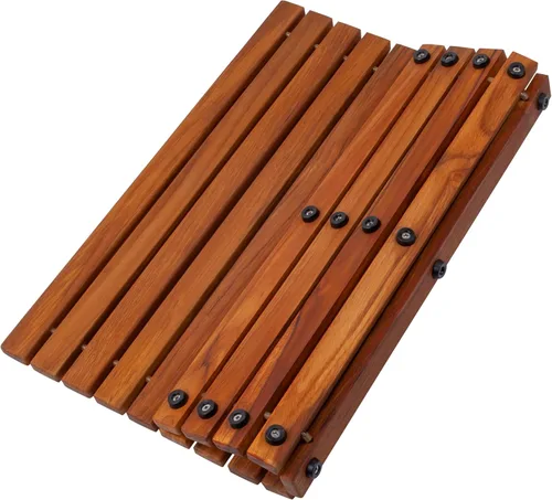 Miniatura 10 de Alfombrilla de baño y ducha de estilo nórdico en teca - Uso en interiores y exteriores - Plataforma de madera antideslizante para sauna, piscina