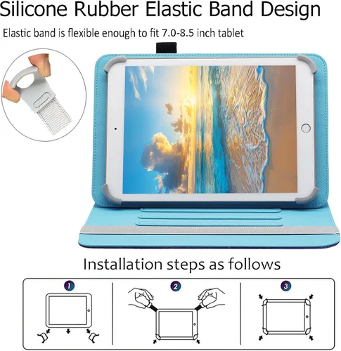 Miniatura 7 de Funda universal para tablet Android de 7 y 8 pulgadas, Dluggs de piel sintética, con soporte giratorio de 360 grados y múltiples ángulos