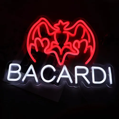 Miniatura 2 de AHlove Letrero de neón comercial Bacardi Rum para decoración de pared de bar, letrero de bar abierto decorativo alimentado por USB para decoración