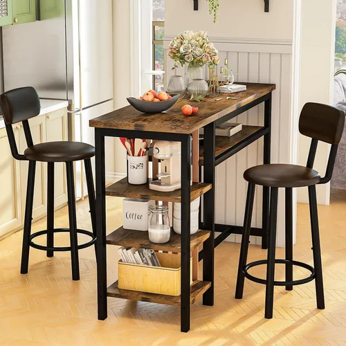 Miniatura 3 de Recaceik Juego de mesa de comedor de bar de 47 pulgadas para 2, juego de mesa de bar y sillas de 3 piezas, juego de mesa de comedor de altura