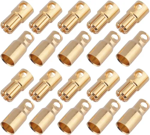 Miniatura 9 de 20 pares de conectores de plátano bala de 0.079 in chapados en oro macho y hembra de 0.079 in para DIY RC batería ESC motor