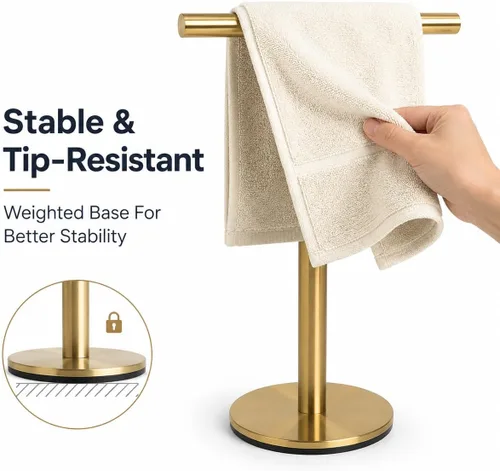 Miniatura 3 de Soporte para toallas de mano de baño, soporte para toallas de mano en forma de T, soporte de acero inoxidable SUS304 para baño, cocina o encimera