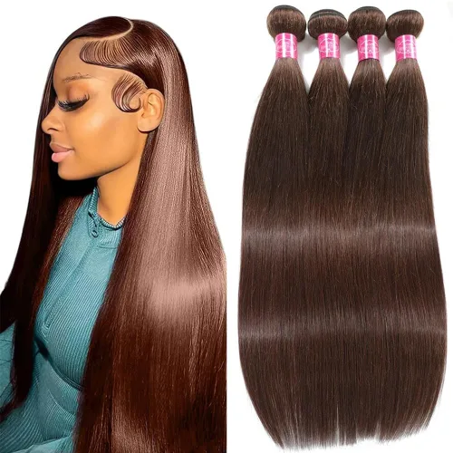 Miniatura 7 de YISEA Paquetes de cabello humano liso con cierre de encaje (12 14 16+10 cierre) Paquetes de cabello humano 3 con cierre de encaje 4x4 100%