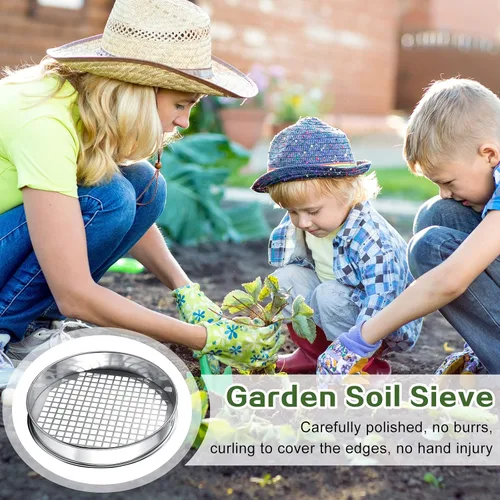 Miniatura 7 de Youyole Tamiz de suelo de 11.81 pulgadas para jardinería, arena y jardín, tamiz de suciedad para rocas, acero inoxidable, tamiz de acertijo