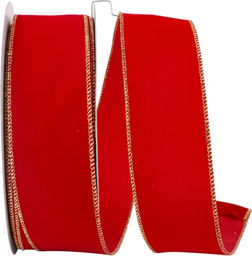 Miniatura 19 de Cinta Reliant Ribbon 92270W-957-40K Value Velvet con borde de alambre, 2-1/2 pulgadas x 50 yardas, escarlata/oro