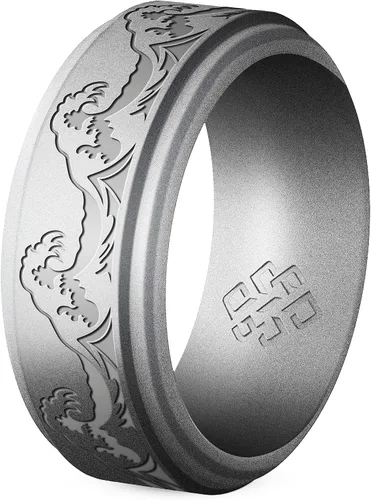 Miniatura 35 de Knot Theory Anillo de silicona para hombre, grabado de montaña, ondas, bosque, ancho de banda de 0.315 pulgadas, transpirable, ajuste cómodo