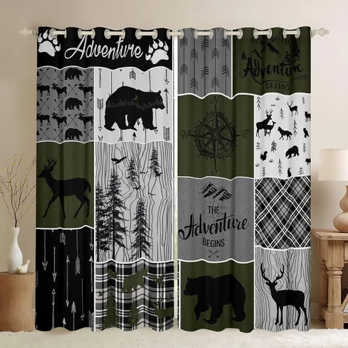 Miniatura 10 de Cortinas rústicas retro de cabaña, cortinas opacas de oso ciervo, 38 pulgadas de ancho x 45 pulgadas de largo, 2 paneles, cortinas de caza