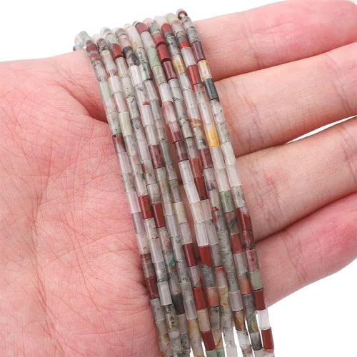 Miniatura 6 de BEADIA Granos de tubo de piedra africana natural de Bood Cilindro 0.079x0.157 in 15.0 in/Strand Stone Beads para la fabricación de joyas