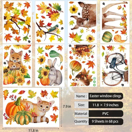 Miniatura 7 de 68 calcomanías de otoño para ventana, de doble cara, hojas de arce de otoño, calabaza, calcomanías para ventana, calcomanías para el hogar, oficina