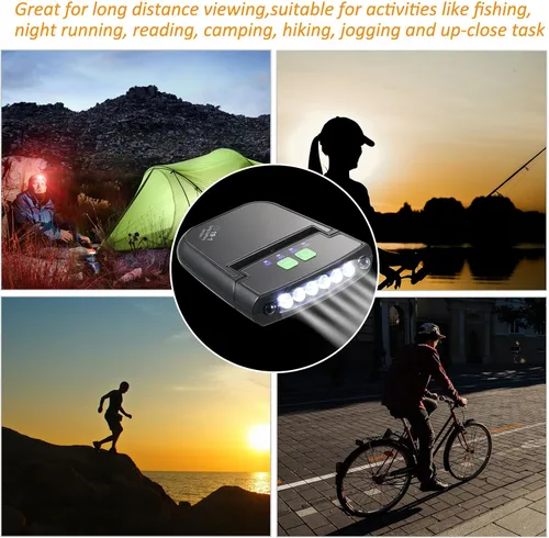 Miniatura 7 de Mudder Linterna LED con clip para gorra USB recargable, linterna impermeable ultra brillante para sombrero, linterna de cabeza para pesca