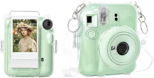 Miniatura 10 de Rieibi Funda transparente compatible con Fuji Instax Mini 12 – Funda con purpurina para cámara instantánea Fujifilm Instax Mini 12 con bolsillo