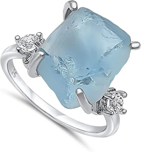 Miniatura 13 de Anillo de cristal crudo real con piedra natal, plata de ley, oro blanco, regalo de joyería para ella, regalo de Navidad, Día de la Madre