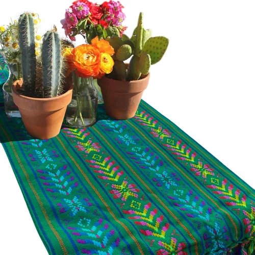 Miniatura 10 de Del Mex Bufanda de camino de mesa mexicana tejida estilo Rebozo (negro)