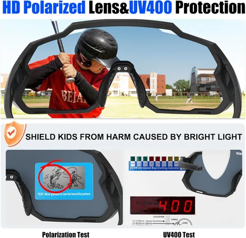 Miniatura 4 de X-TIGER Gafas de sol polarizadas para niños y niñas, lentes de sol de béisbol polarizadas para niños de 8 a 14 años, UV400, gafas de ciclismo y Negro