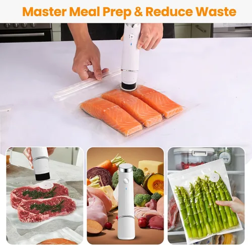 Miniatura 5 de Sellador al vacío compacto para alimentos (máquina selladora al vacío portátil + 10 bolsas reutilizables) compacto ahorrador de alimentos de mano