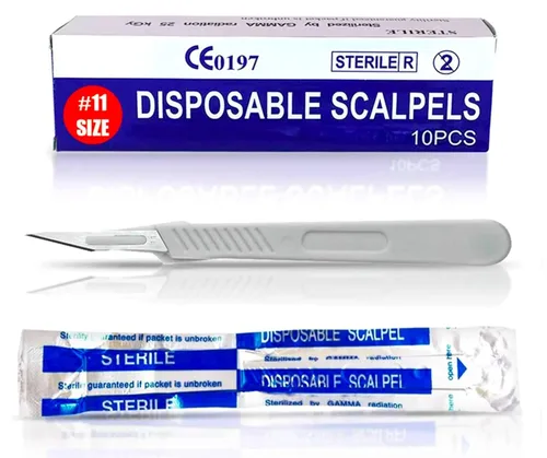 Miniatura 14 de MedHelp Scalpel 14R - Cuchillas dermaplaning con mango de plástico, cuchillas Dermablade de acero de alto carbono. Hoja 14R envuelta Paquete de 10