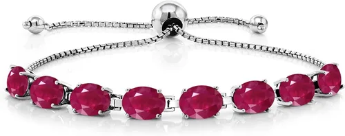 Miniatura 98 de Gem Stone King Pulsera de plata de ley 925 con piedra natal ovalada de 0.276 x 0.197 in para mujer, totalmente ajustable hasta 9 pulgadas