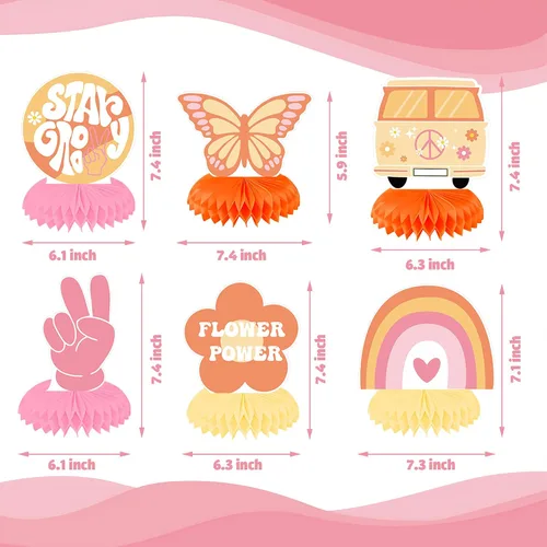 Miniatura 4 de 19 piezas de decoraciones de fiesta geniales incluyen pancarta bohemia de feliz cumpleaños, espirales colgantes hippie retro boho panal centros