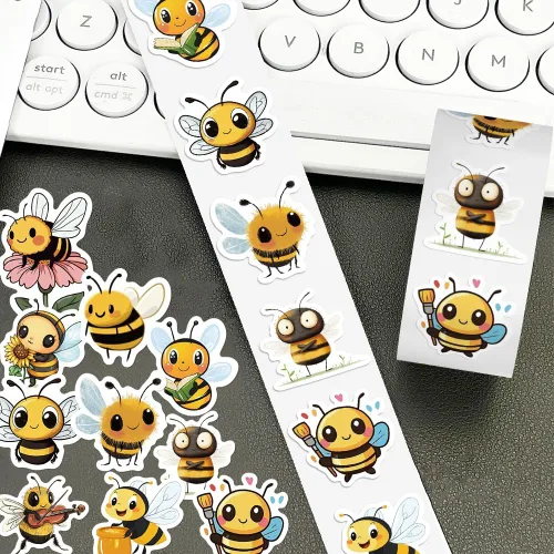 Miniatura 2 de 500 calcomanías de abeja lindas, calcomanías adhesivas de dibujos animados para botella de agua, laptop, álbum de recortes, diario, tarjeta, sobre