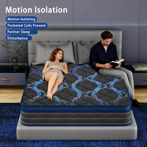 Miniatura 3 de Colchón Tamaño Twin de 10 pulgadas, colchón híbrido de espuma viscoelástica con soporte de resortes de bolsillo zonificados y diseño de aislamiento
