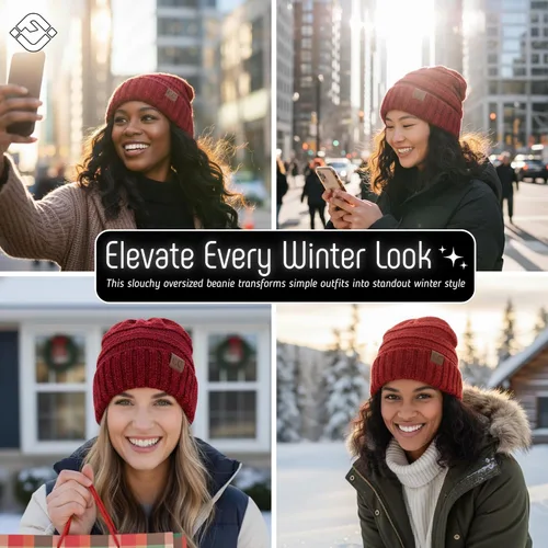 Miniatura 263 de Funky Junque Gorro de moda de punto trenzado de talla extragrande, grueso, abrigado, suave y holgado
