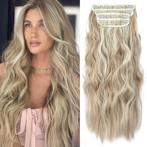 Miniatura 32 de 4 extensiones de cabello sintético suave y natural para mujer, rubio miel, mezcla de castaño castaño, extensiones para mujer