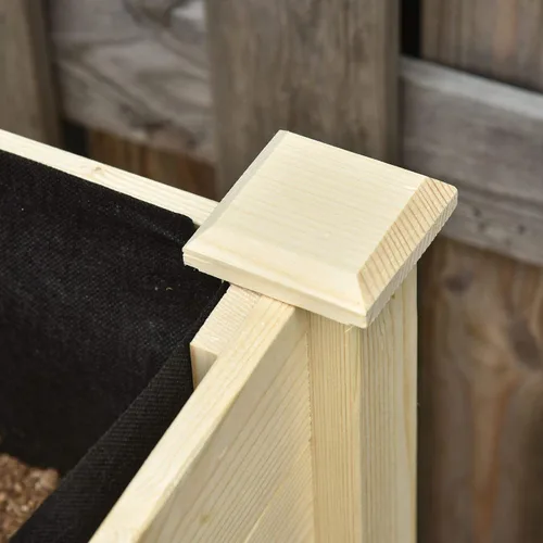 Miniatura 8 de Outsunny Cama de jardín elevada, 47 x 22 x 33 pulgadas, maceta de madera elevada con ruedas bloqueables, estante de almacenamiento y forro de cama
