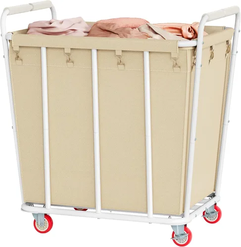 Hoctieon Cesta grande con ruedas, carrito clasificador de ropa sucia para almacenamiento de ropa, cesta de lavandería duradera con ruedas Beige