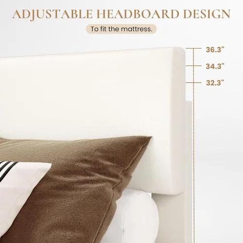 Miniatura 4 de SHA CERLIN Base de cama tamaño King con cabecera ajustable, plataforma tapizada de piel sintética con listones de madera, base de colchón estable