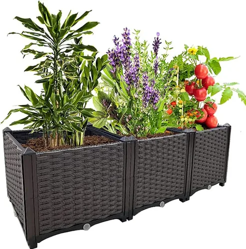 Miniatura 12 de Macetas elevadas de plástico para cama de jardín elevada con patas para plantas al aire libre, kits de caja con agujeros de drenaje para patio