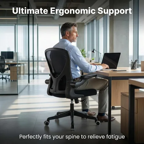 Miniatura 7 de Silla de Oficina Ergonómica con Soporte Lumbar Ajustable y Reposabrazos Abatibles - Silla de Escritorio de Computadora de Respaldo Alto con Cojín