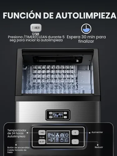 Miniatura 5 de Máquina comercial para hacer hielo, máquina de hielo de acero inoxidable de 100 libras/24 horas con capacidad de almacenamiento de 33 libras