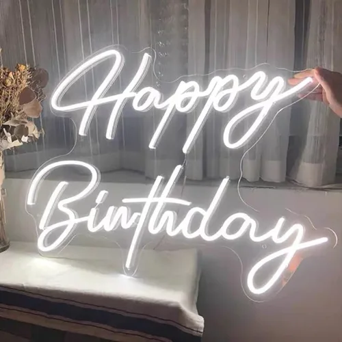 Miniatura 2 de Letrero de neón LED grande de feliz cumpleaños, 28 pulgadas, letrero de luz de neón personalizado para fiesta de cumpleaños, decoración de pared