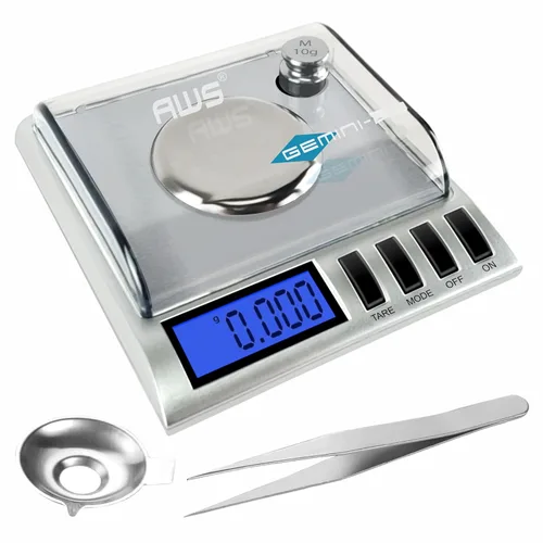 Balanza de miligramos AWS Gemini-20 20g x 0.001g – Balanza digital para joyas/laboratorio para polvo, oro, gemas – Incluye pesas de calibración,