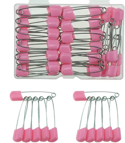 60 pasadores de seguridad de plástico rosa, cabeza de plástico de 1.57 pulgadas, pasadores de pañales de acero inoxidable para manualidades,