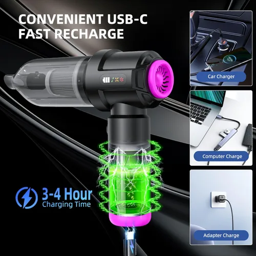 Miniatura 5 de Aspiradora inalámbrica – 22000 PA aspiradora de mano para automóvil, mini plumero portátil 4 en 1 recargable, 3 velocidades pequeños y potentes