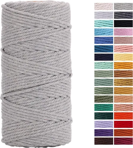 Cuerda de Macramé Gris Claro 3mm x 109 Yardas, Cuerda de Algodón de Colores Cuerda para Manualidades Cuerda de Algodón Colorida para Colgar en la
