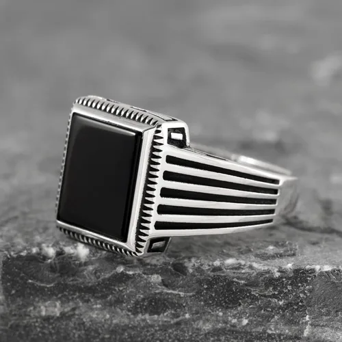 Miniatura 6 de Sterling Silver Rings for Men - Style Mens Sterling Silver Ring with Onyx Stone, Anillos Para Hombre