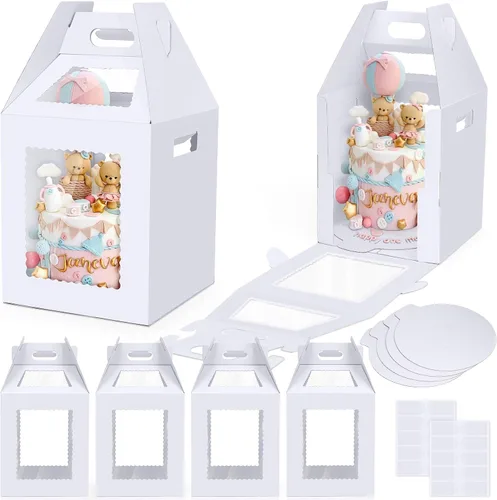 Miniatura 8 de Cajas Altas para Pasteles de Niveles con Bases para Pasteles, Paquete de 4, 10 y 12 Pulgadas, Desechables, Grandes, Transportador de Pasteles