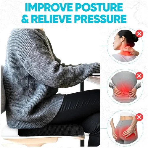 Miniatura 6 de FORTEM Cojín de asiento, cojín para silla de oficina, espuma viscoelástica para silla de escritorio, ciática, coxis, alivio del dolor de coxis