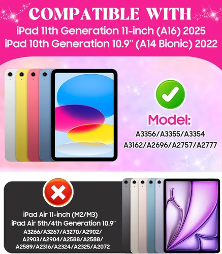 Miniatura 2 de Zonefoker Funda para iPad de 11ª generación (A16) de 11 pulgadas 2025, para 10ª generación de 10.9 pulgadas 2022, piel sintética para iPad de 11/10