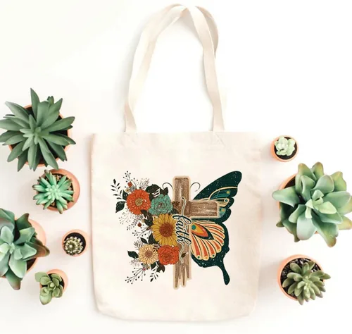 Miniatura 4 de Bolsas de lona cristianas para mujer, bolso de hombro cruzado con diseño de flores, mariposa, regalo cristiano