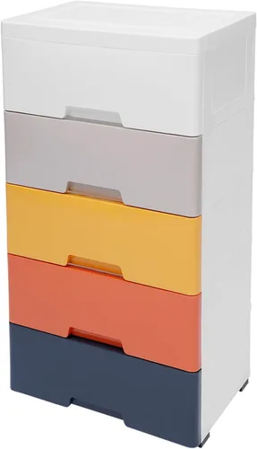 Miniatura 10 de Cajones de almacenamiento de plástico de 5 niveles, organizador de armario, apilable, vertical, independiente, con ruedas, para dormitorio, sala