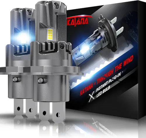 KATANA Bombillas H4 mejoradas, 18000LM 6500K xenón blanco súper brillante tamaño mini con ventilador de refrigeración, luz antiniebla lista para